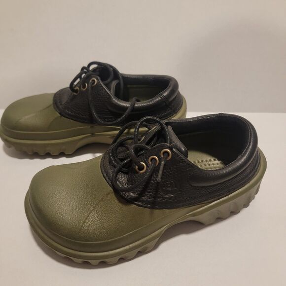 CROCS Axel All Terrain Islander Duck Shoes M5/W7 Black Leather Rubber Outdoors - Picture 2 of 6